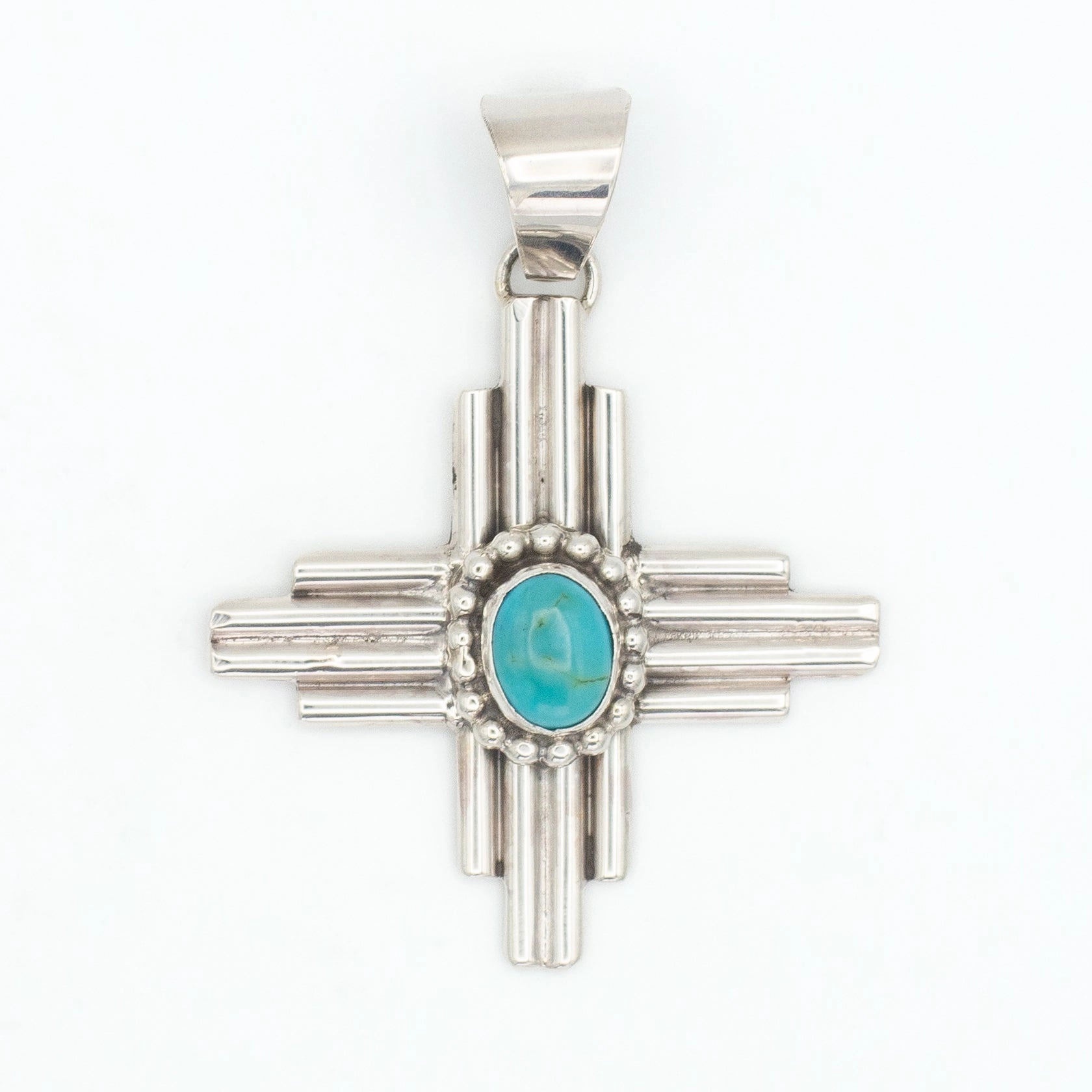 Pricilla Apache Navajo Handmade Sterling Silver Turquoise Zia Pendant Vibrant Appeal