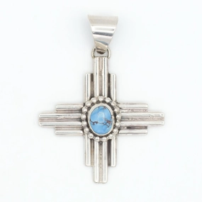 Pricilla Apache Navajo Handmade Sterling Silver Turquoise Zia Pendant Sophisticated Glow
