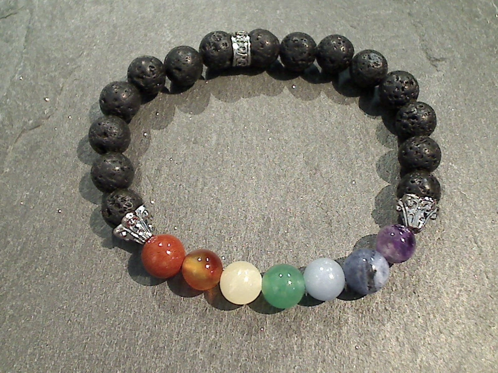 Crisp Style Lava Rock With Chakra Stones 8MM Stretch Bracelet