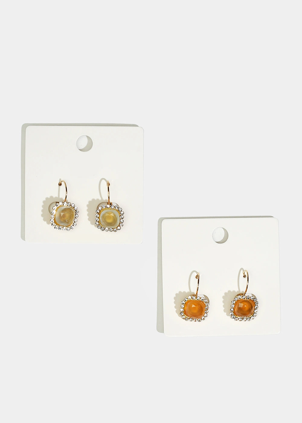Fashionable Detail Fresh Statement Square Gemstone Earrings