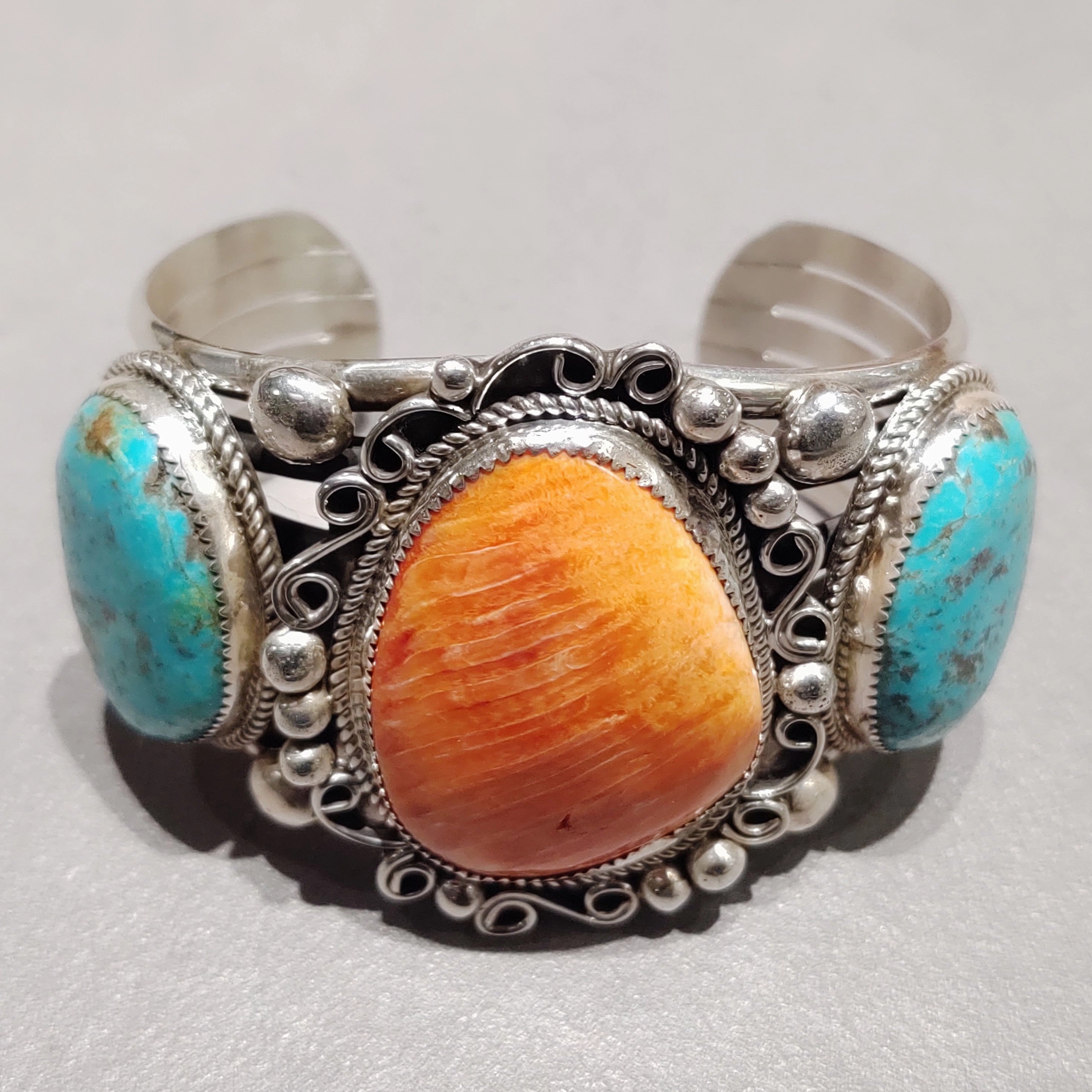 Leslie Nez Navajo Turquoise Spiny Oyster Sterling Silver Bracelet - Handmade Native American Soft Glamour Timeless Fit