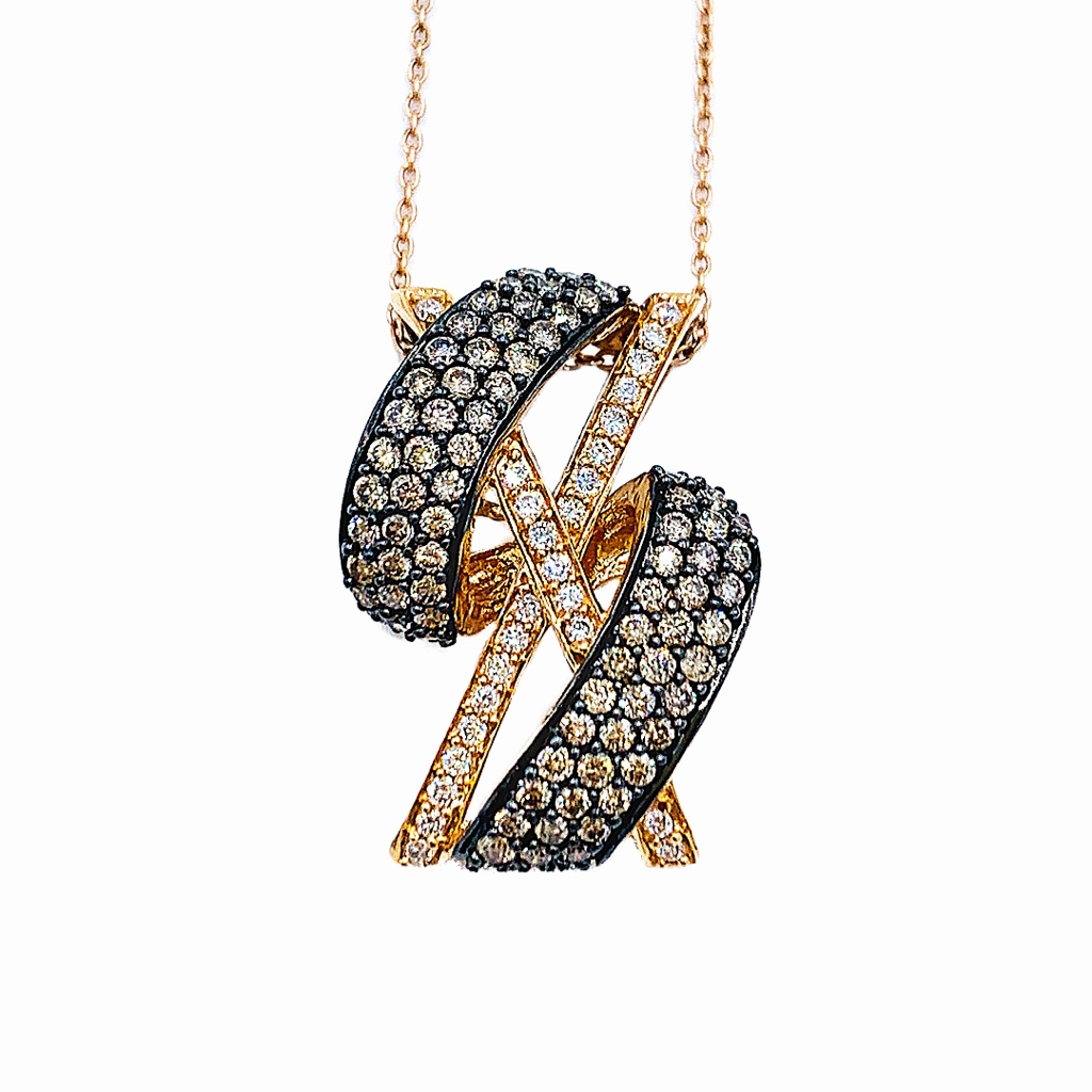 Sophisticated Look LeVian 14kt strawberry gold necklace 1.11 ctw chocolate and vanilla diamonds