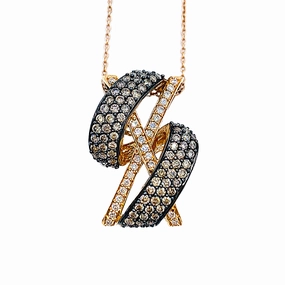 Sophisticated Look LeVian 14kt strawberry gold necklace 1.11 ctw chocolate and vanilla diamonds
