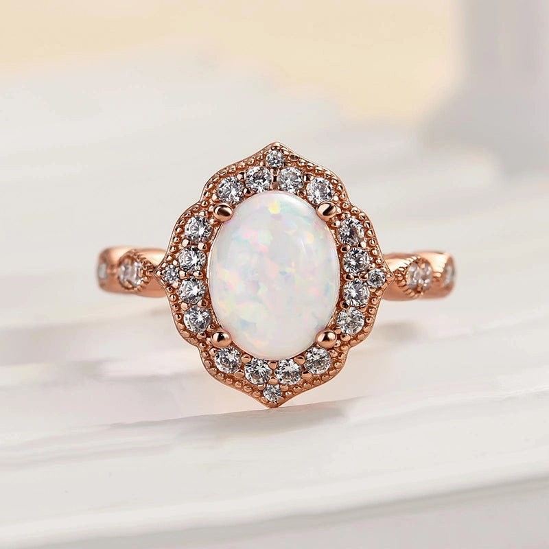 Beautiful Design Louily Vintage Rose Gold Oval Cut Opal Engagement Ring In Sterling Silver