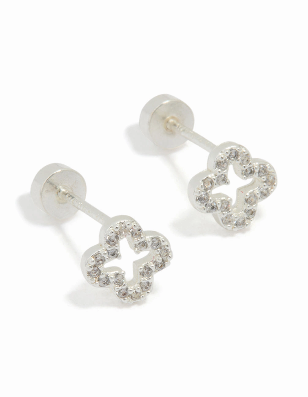 Sterling Silver Cubic Zirconia Hollow Pave Flower Stud Earrings Everyday Accessory Delicate Craft