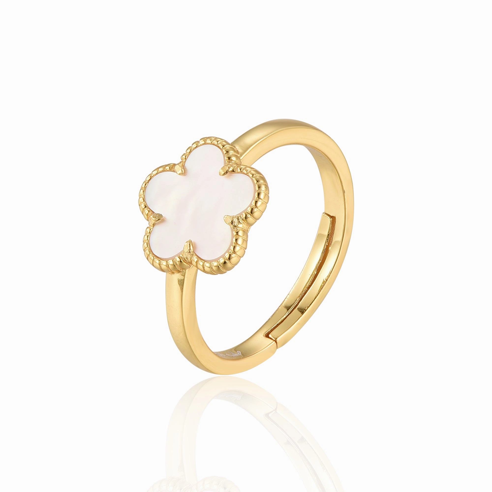 Bright Reflection Sterling Silver Gold Plated Mother of Pearl Flower Ring