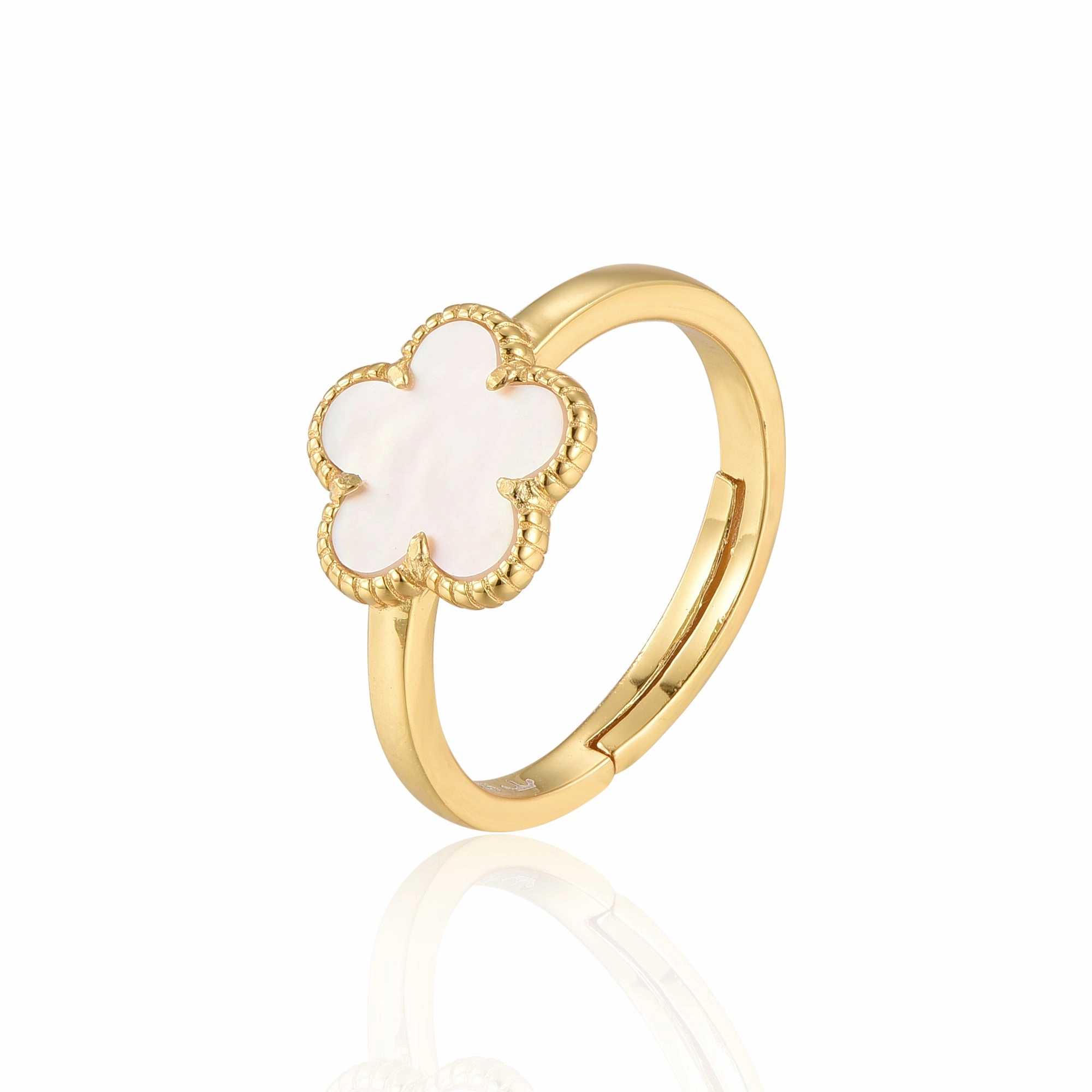 Sterling Silver Gold Plated Mother of Pearl Flower Ring Versatile Style Elegant Detail