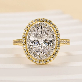 Louily Beautiful Double Halo Oval Cut Yellow Gold Engagement Ring Glamorous Adornment