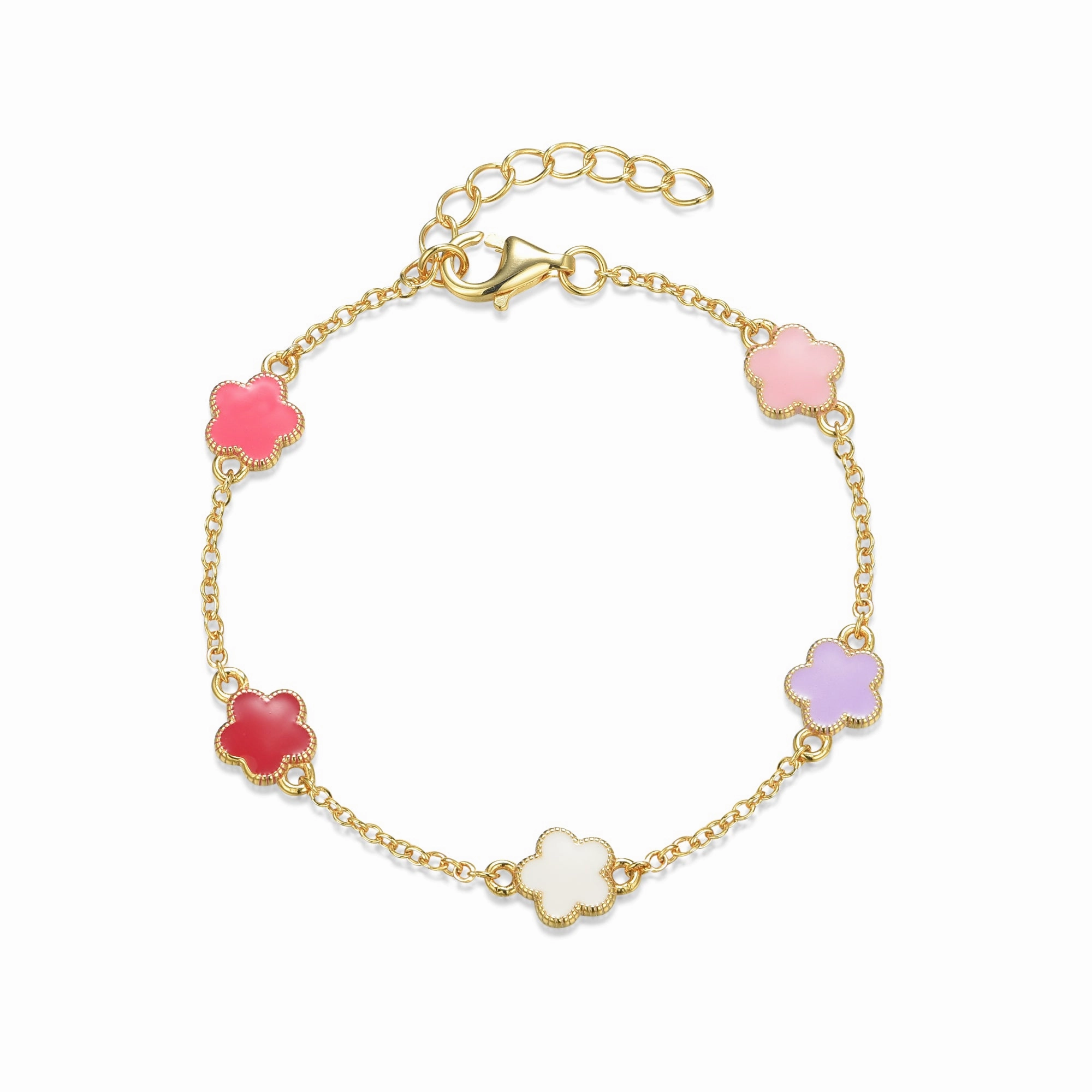 Gold Plated Sterling Silver Colored Enamel Flower Station Bracelet Sun Kissed Crisp Accent