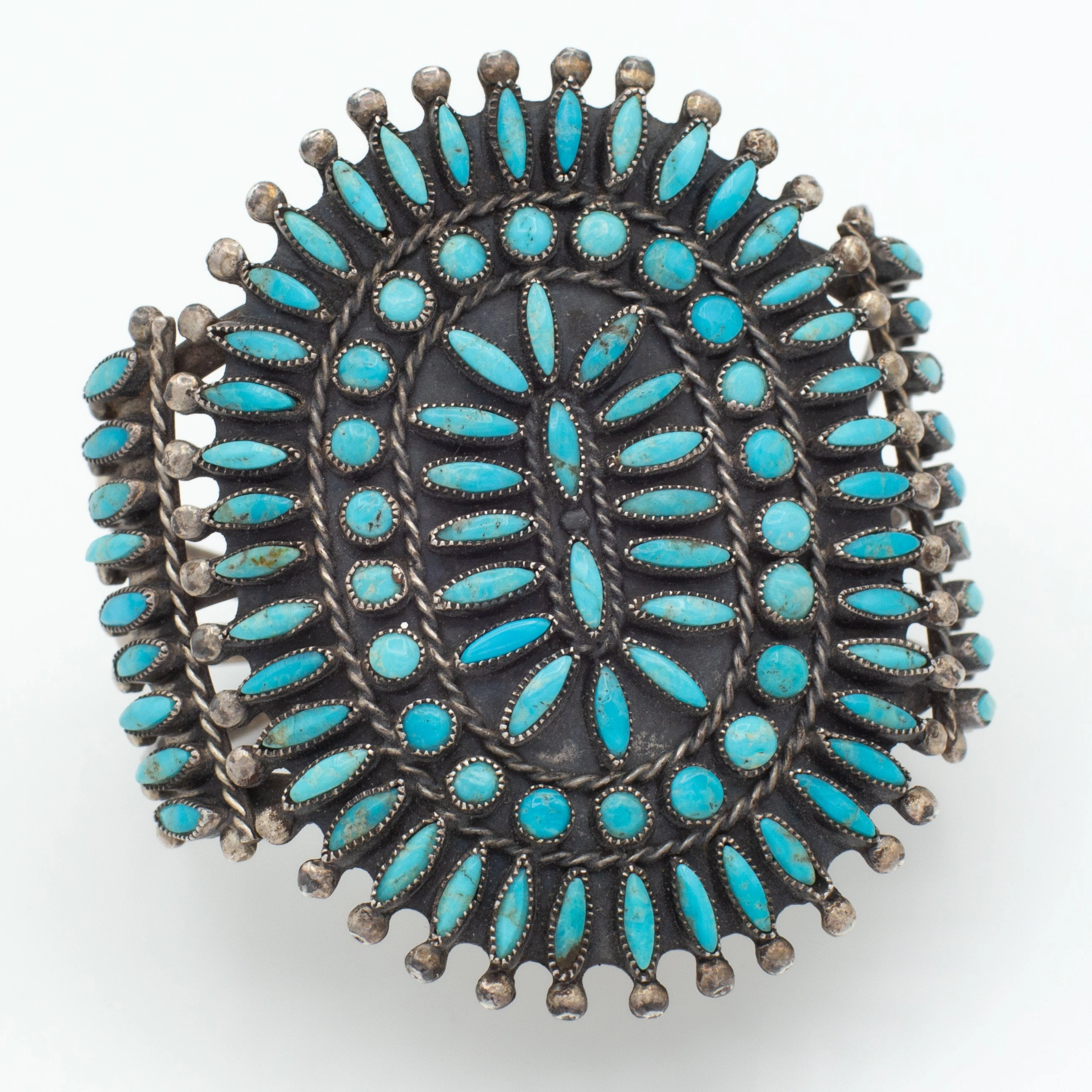 Simple Detail Handmade Sterling Silver Turquoise Needlepoint Cuff Bracelet (Hallmark Unknown)