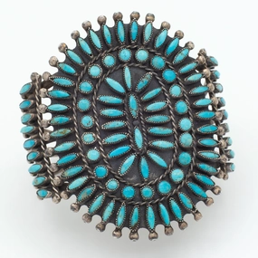 Simple Detail Handmade Sterling Silver Turquoise Needlepoint Cuff Bracelet (Hallmark Unknown)