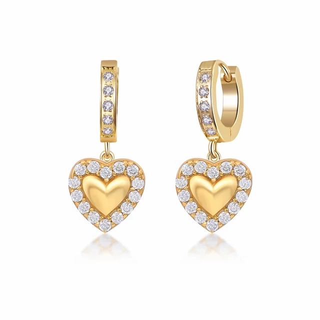 Sparkling Jewelry Design Pastel Light Surgical Steel Puffy Heart With CZ Outline Earrings
