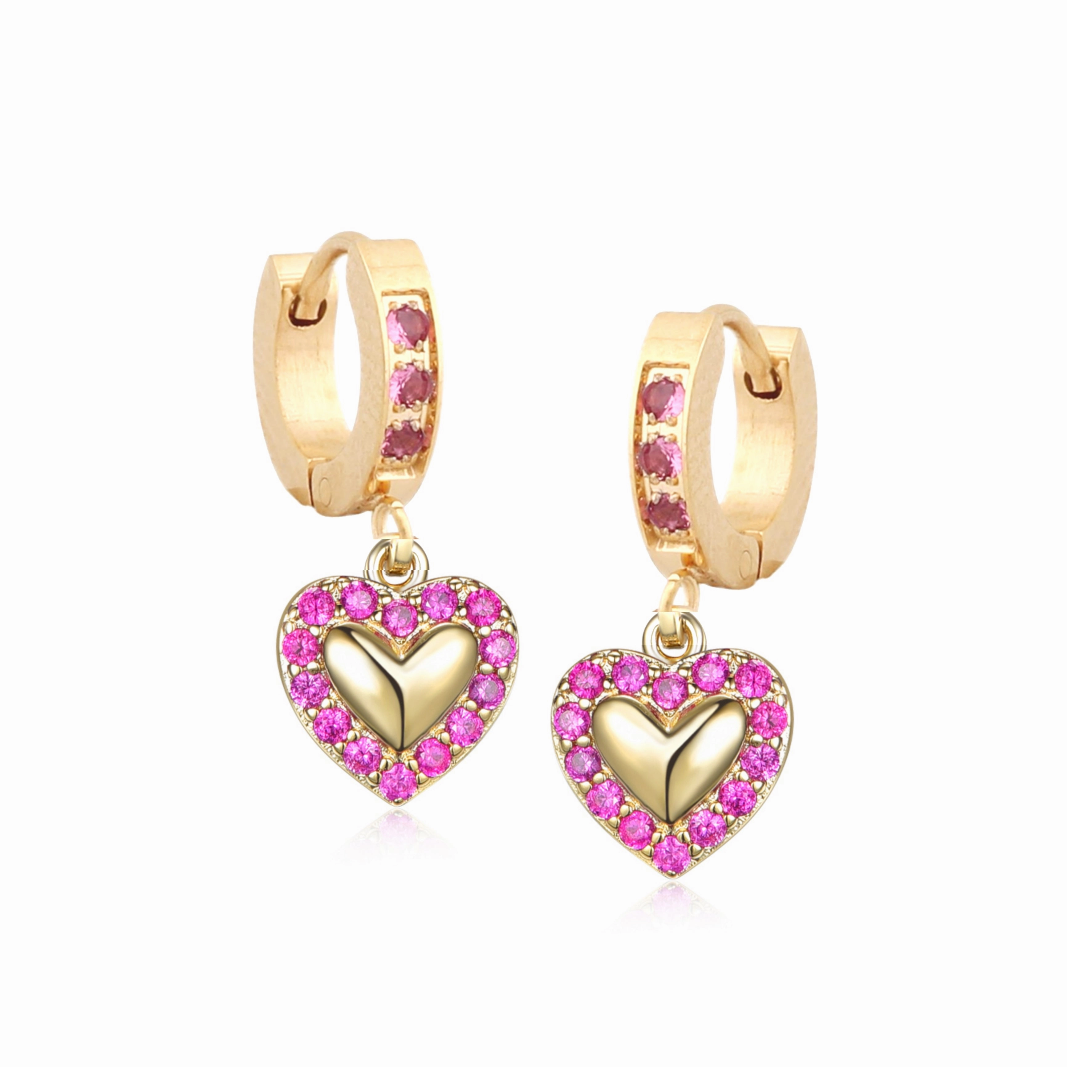 Gift For Him Surgical Steel Puffy Heart With CZ Outline Earrings