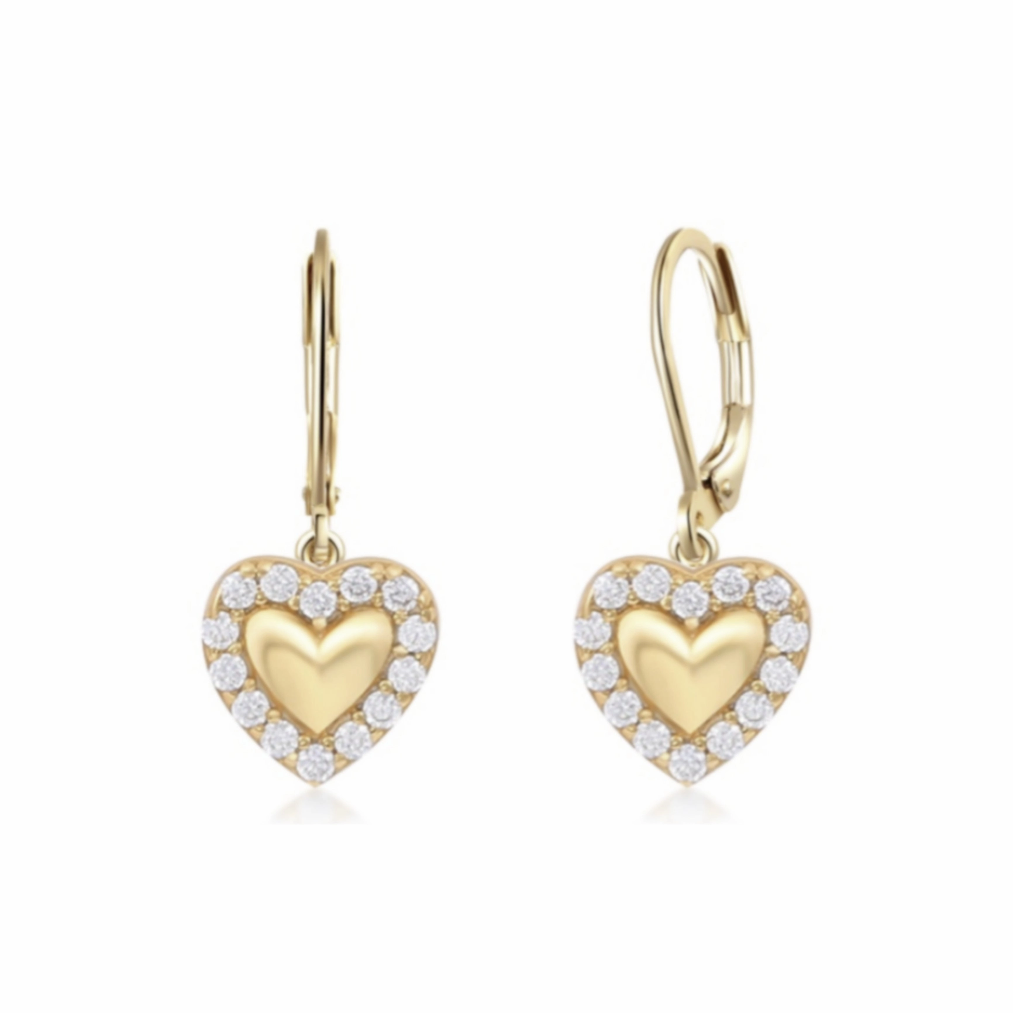 Distinctive Craft Surgical Steel Puffy Heart With CZ Outline Earrings