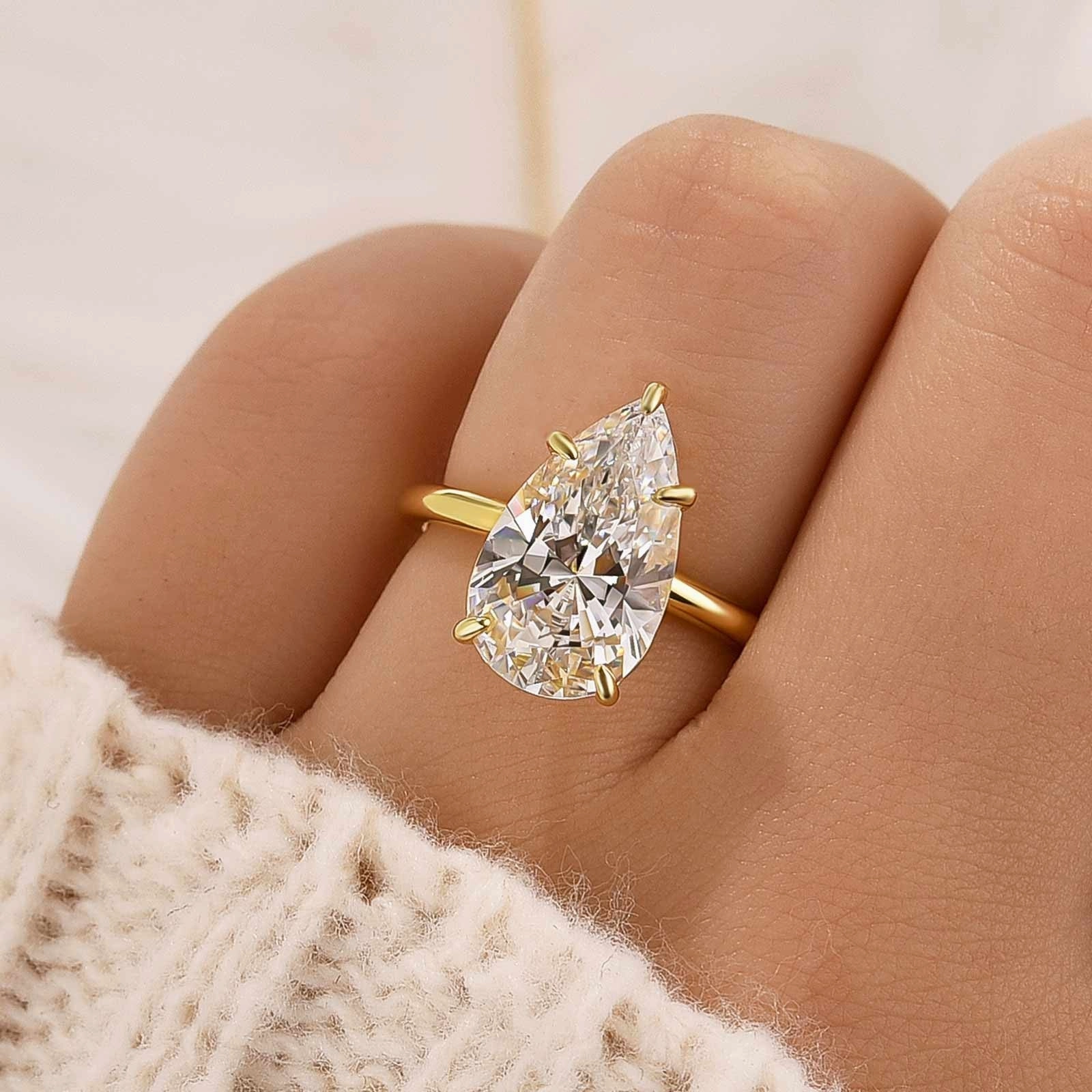 Chic Work Machine Processed 4.5Ct Pear Cut Engagement Ring Travel Ring In Sterling Silver