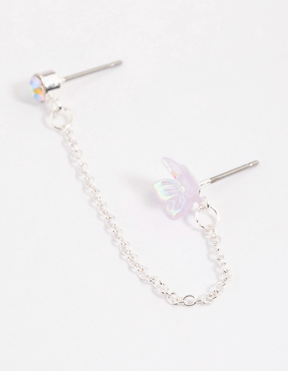 Soft Edge Accent Piece Lilac Dainty Butterfly Chain Earrings