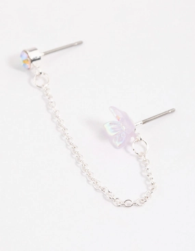 Soft Edge Accent Piece Lilac Dainty Butterfly Chain Earrings