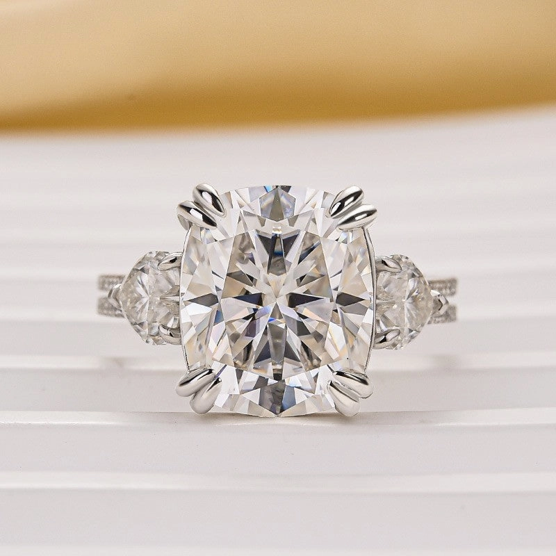 Stylish charm Value Decoration Moissanite 6.0Ct Cushion Cut Three Stone Engagement Ring In Sterling Silver