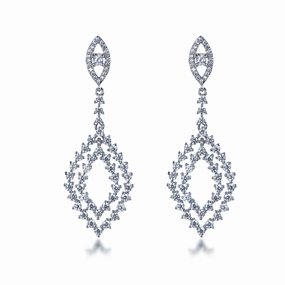 Vivid Touch Shining Gem Sterling Silver Hanging Double Diamond Shaped Earring
