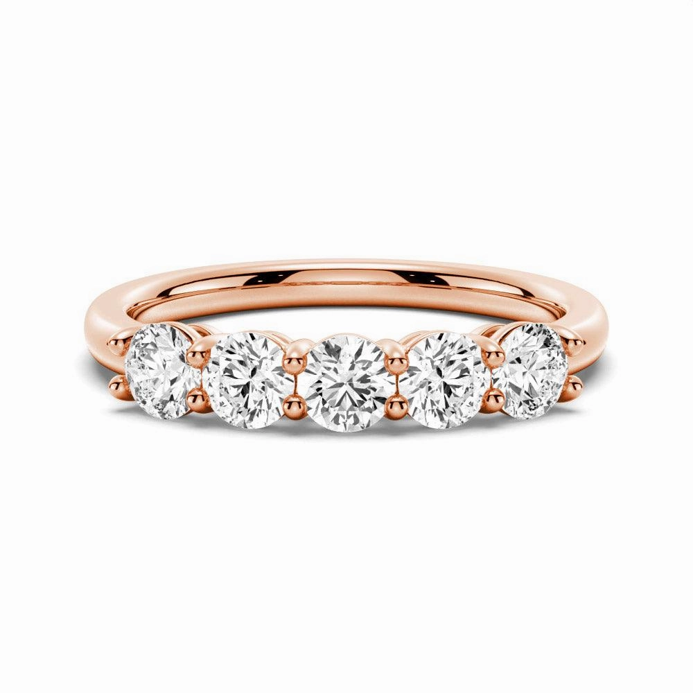 Radiant Edge Shiny Lines 3.75mm 5 Stone Shared Prong Moissanite Anniversary Band