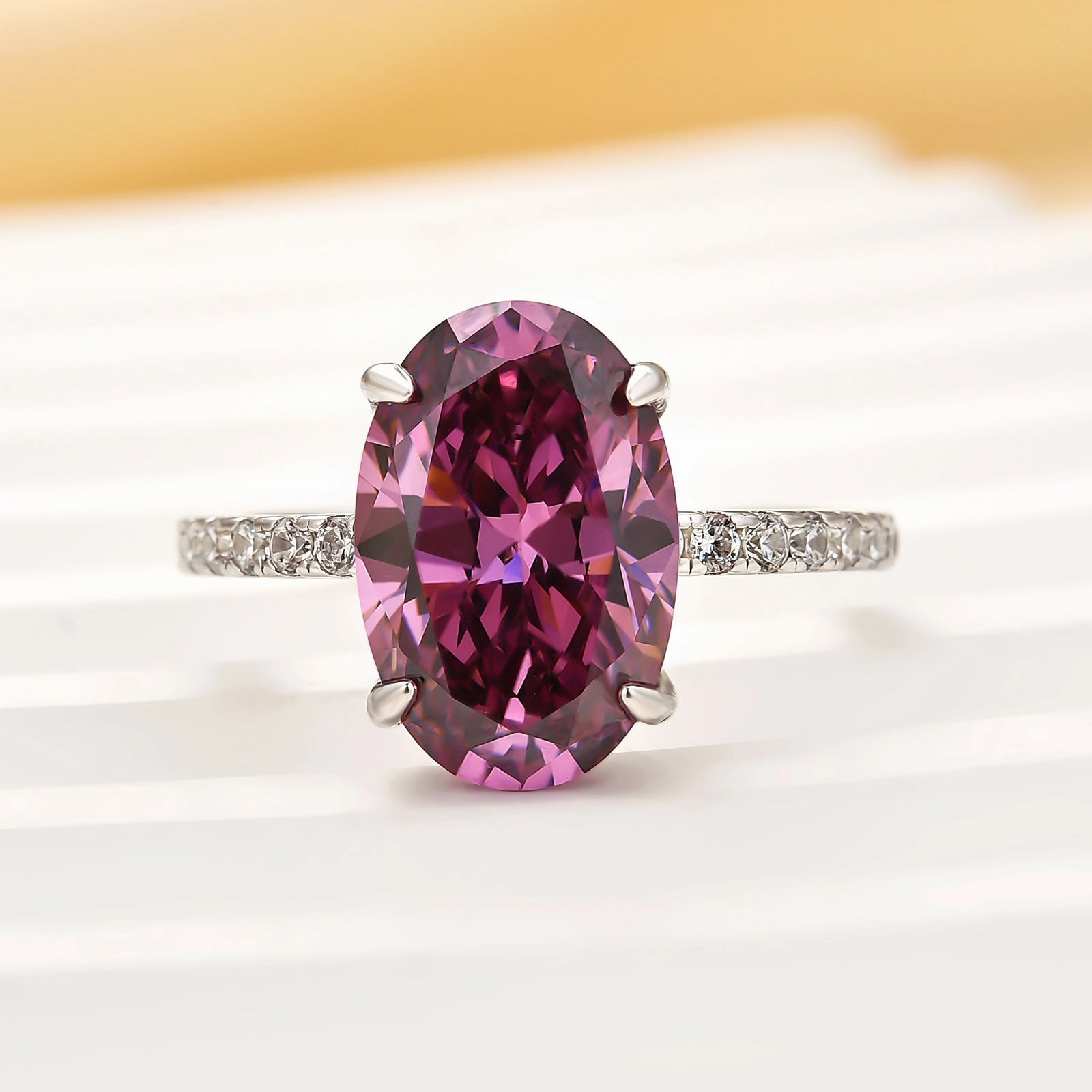 Louily 4.0CT Purple Oval Cut Engagement Ring In Sterling Silver Formal Elegance Bold Color