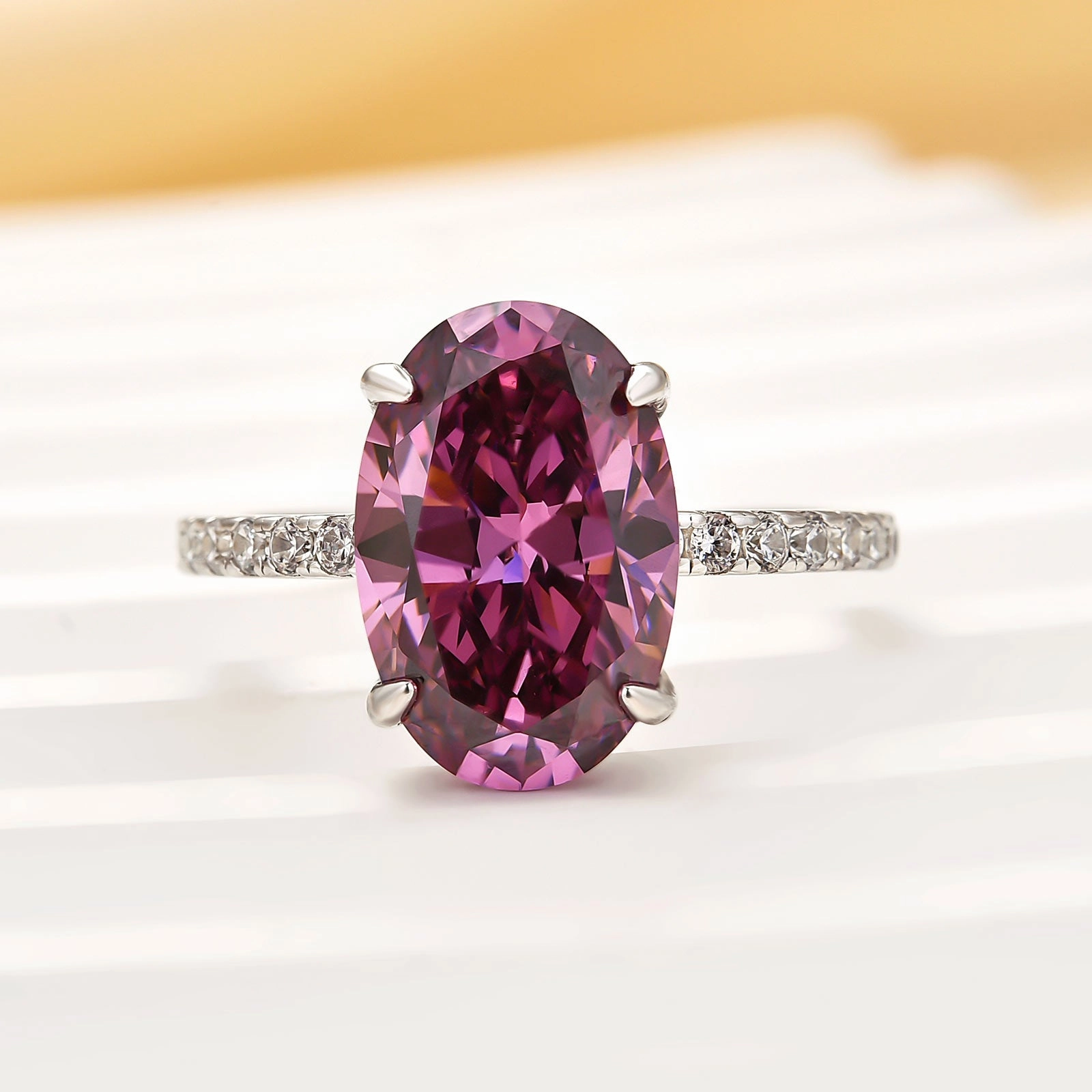 strong style Louily 4.0CT Purple Oval Cut Engagement Ring In Sterling Silver