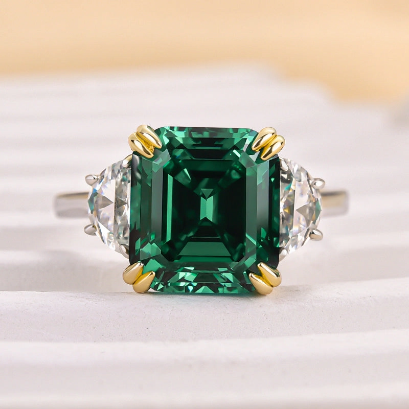 Louily 4.5 Carat Paraiba Tourmaline Asscher Cut Three Stone Women's Engagement Ring In Sterling Silver Mother??s Day comfortable accessory