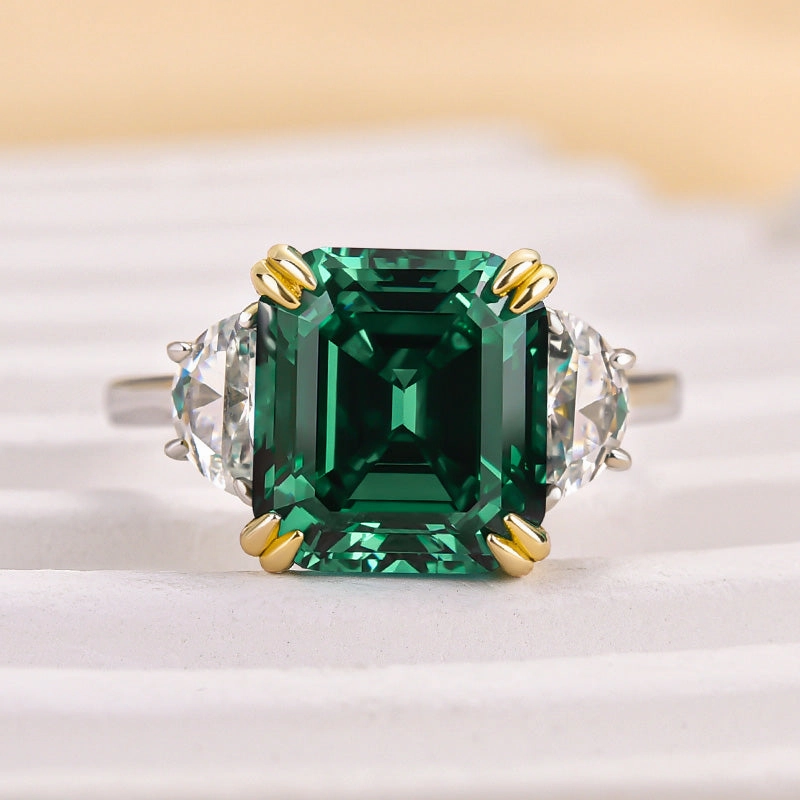 Functional Style Louily 4.5 Carat Paraiba Tourmaline Asscher Cut Three Stone Women's Engagement Ring In Sterling Silver