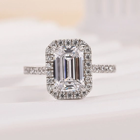 Louily Attractive Halo Emerald Cut Engagement Ring Comfortable Article