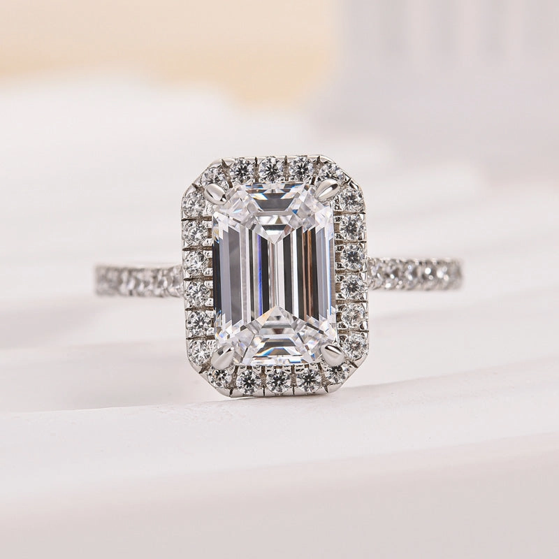 Superior Expression Popular Trend Louily Attractive Halo Emerald Cut Engagement Ring