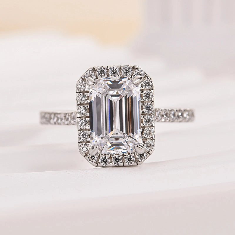 Louily Attractive Halo Emerald Cut Engagement Ring Comfortable Article