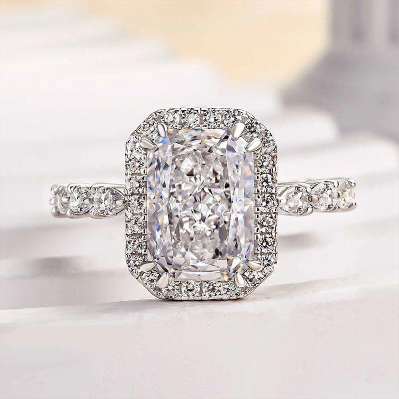 Louily Attractive Halo Radiant Cut Engagement Ring Contemporary Product