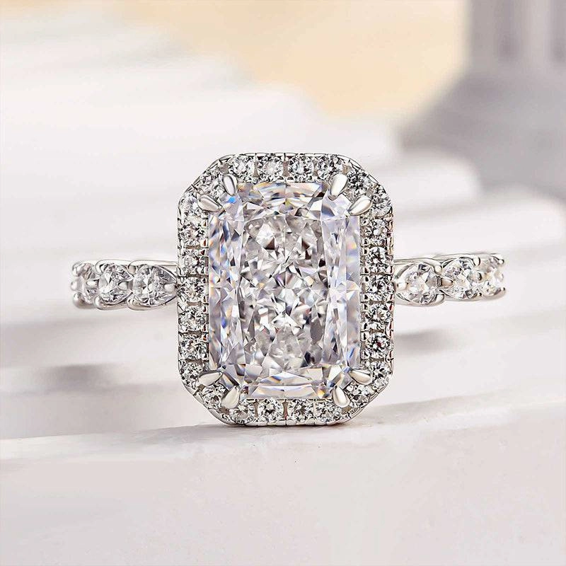 Budget Expression Sustainable Material Louily Attractive Halo Radiant Cut Engagement Ring