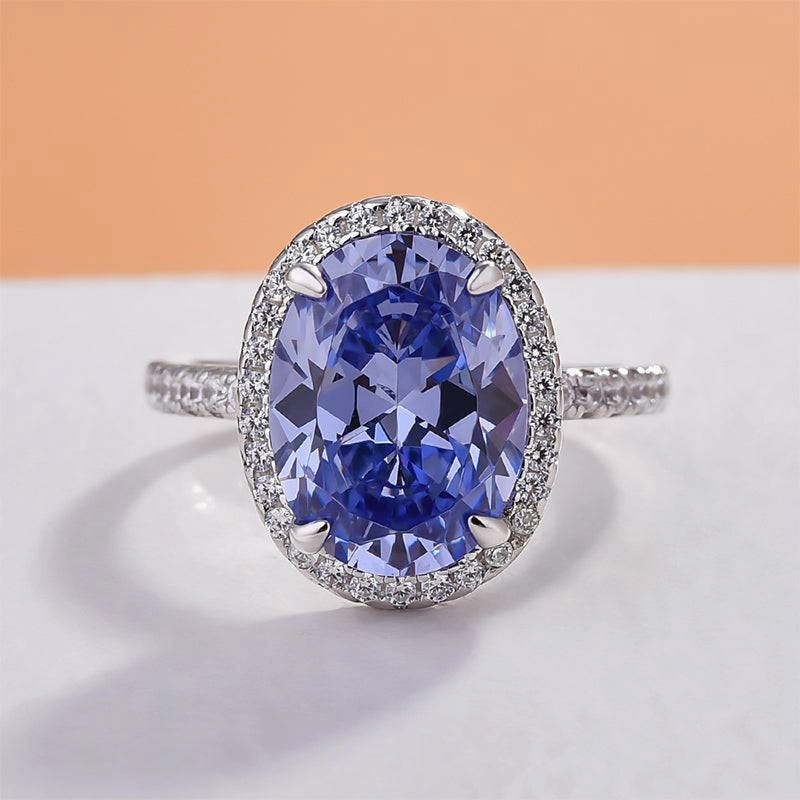 Louily Blue Sapphire Halo Oval Cut Engagement Ring for Women In Sterling Silver Lively Present Artistic Symbol