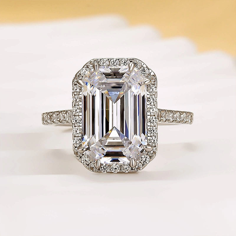 Imperial Measure Louily Classic Halo Emerald Cut Engagement Ring For Women