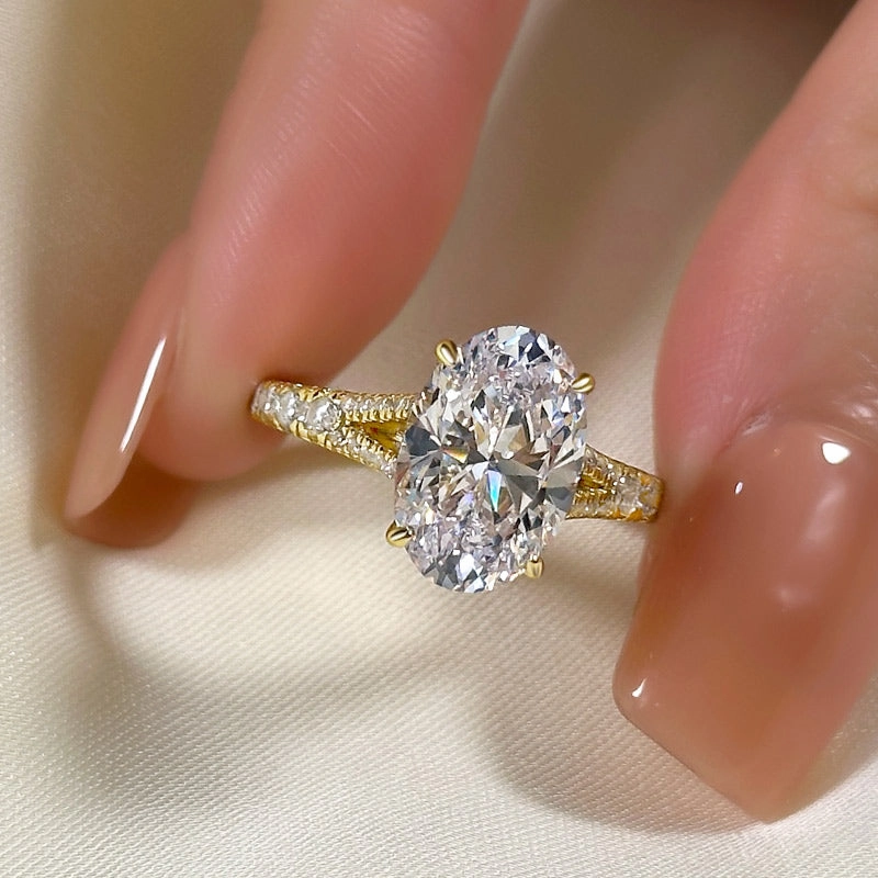 Louily Classic Oval Cut Split Shank Engagement Ring For Women In Sterling Silver Cold resistant