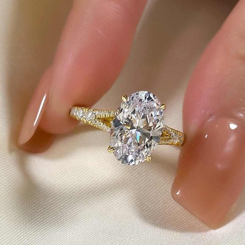 Fashion Trend Vintage Emblem Louily Classic Oval Cut Split Shank Engagement Ring For Women In Sterling Silver