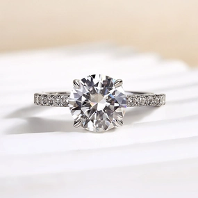 Louily Classic Round Cut Engagement Ring In Sterling Silver Low-Cost Adornment Value Design