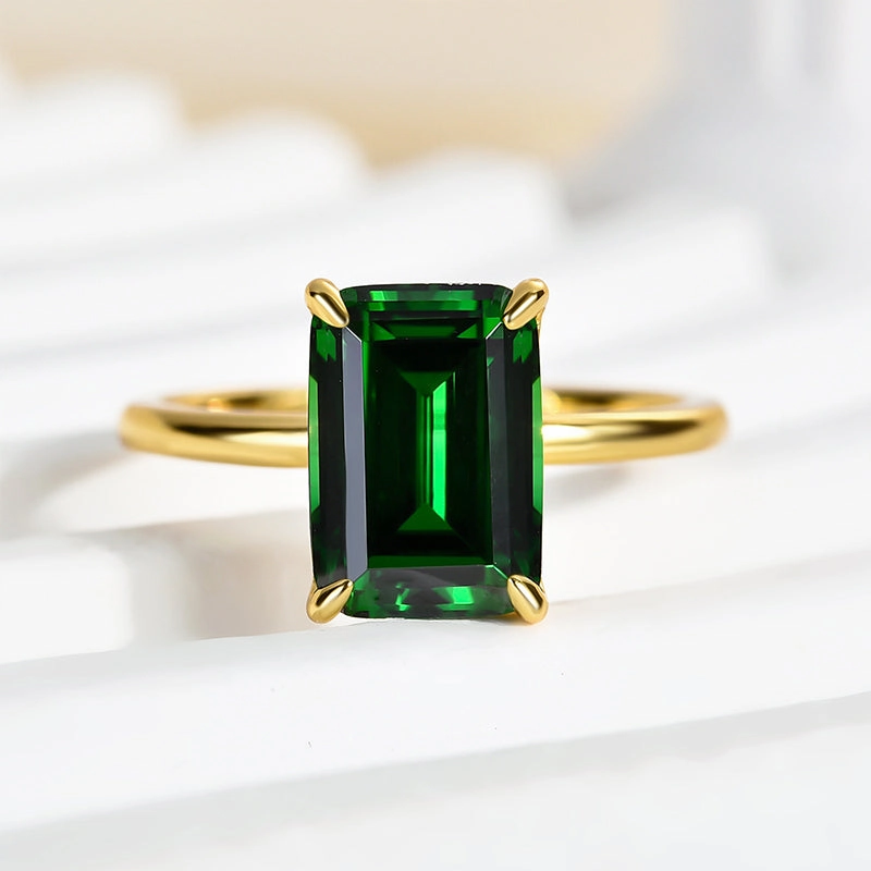 Date night Louily Classic Yellow Gold Emerald Cut Engagement Ring In Sterling Silver