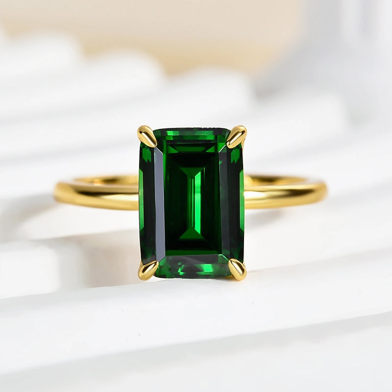 Louily Classic Yellow Gold Emerald Cut Engagement Ring In Sterling Silver Daily Harmony Artistic Mark