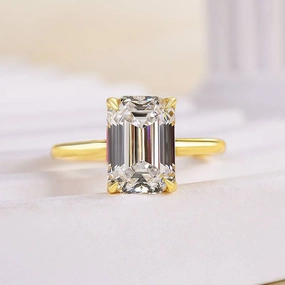 Glam Present Modern Ornament Louily Classic Yellow Gold Emerald Cut Solitaire Engagement Ring
