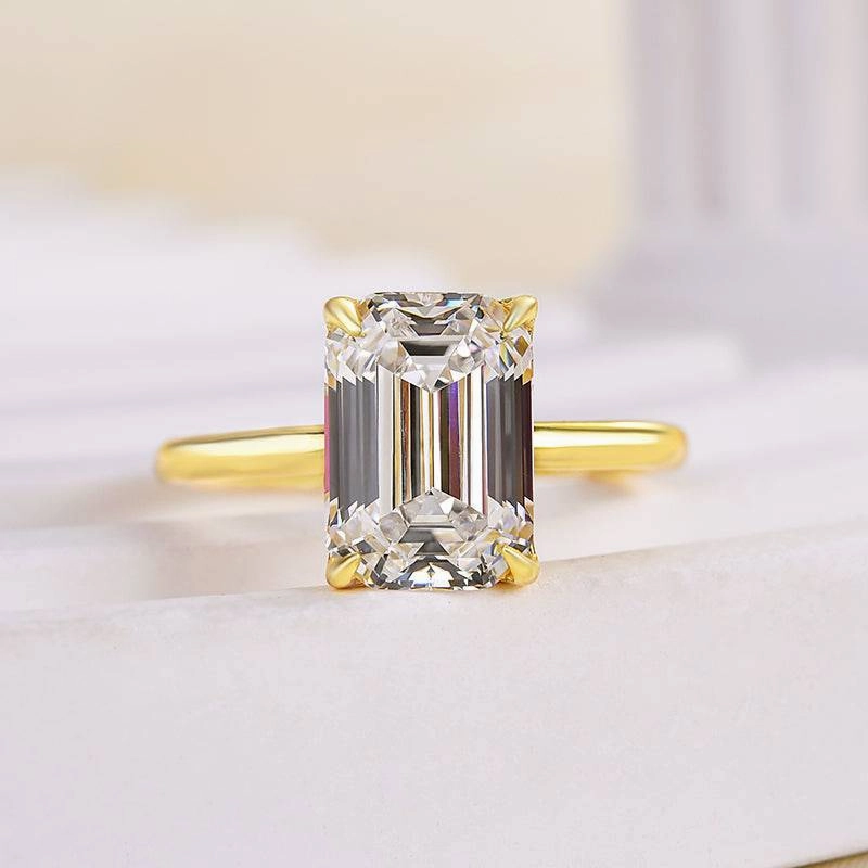 Branded Jewelry Gift Choice Louily Classic Yellow Gold Emerald Cut Solitaire Engagement Ring
