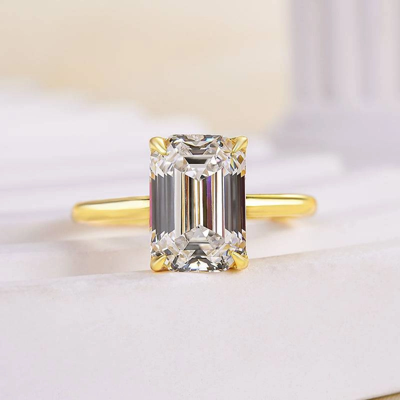 Trendy Gift Contemporary Trend Louily Classic Yellow Gold Emerald Cut Solitaire Engagement Ring