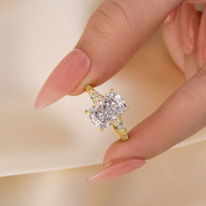 Fresh Appeal Special Treat Louily Cushion Cut Three Stone Engagement Ring With Two Pear Cut Side Stones