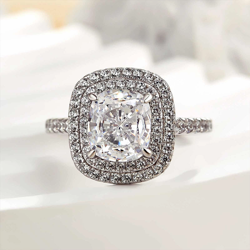 Louily Double Halo Cushion Cut Engagement Ring In Sterling Silver Showcase Example