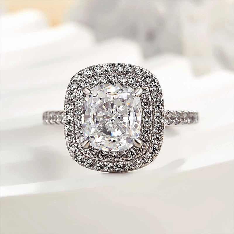 Branded Accessory Bold piece Louily Double Halo Cushion Cut Engagement Ring In Sterling Silver