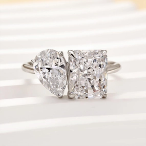 Louily Double Stones Radiant & Pear Cut Engagement Ring In Sterling Silver Modern Embellishment Carbon Neutral