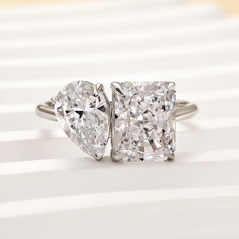 Louily Double Stones Radiant & Pear Cut Engagement Ring In Sterling Silver Practical Design Minimalist Aesthetic