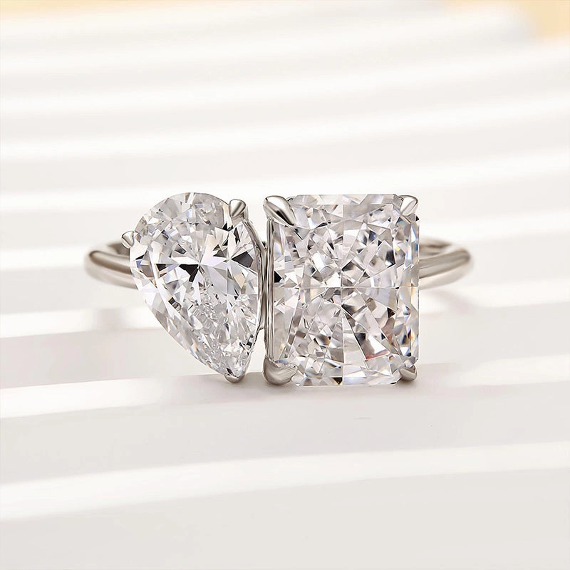 Louily Double Stones Radiant & Pear Cut Engagement Ring In Sterling Silver Sentimental Work