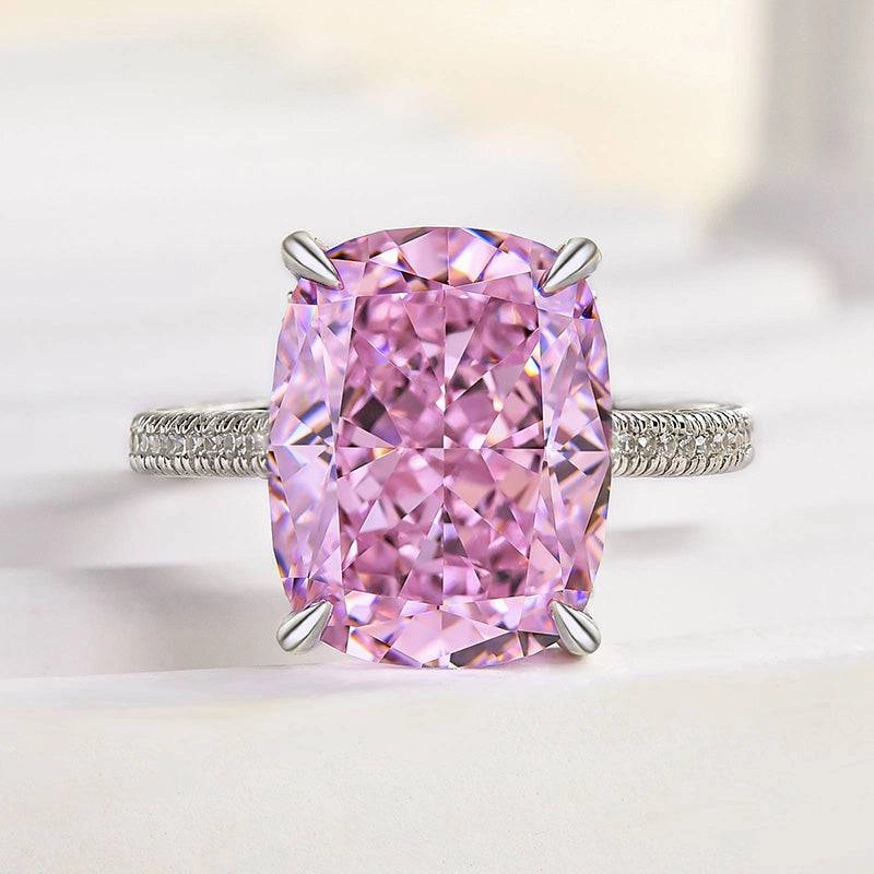 Daily Simplicity Signature Present Louily Elegant Crushed Ice Pink Stone Cushion Cut Engagement Ring
